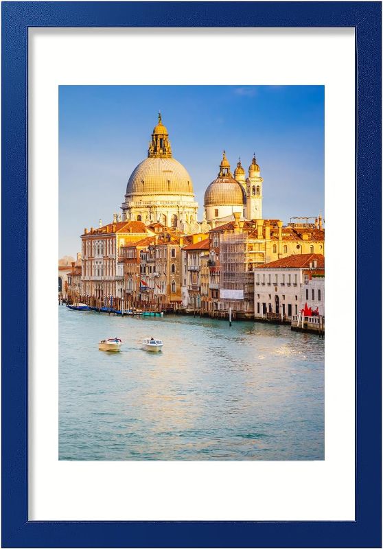 Photo 1 of 12x18 Picture Frame Dark blue Solid Wood Photo Frames Display Pictures 11x14 with Mat or 12x18 Without Mat Colorful Frame For Wall
