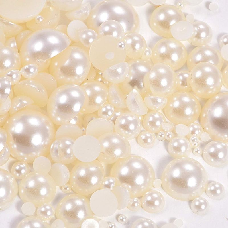 Photo 1 of 1000 Pieces Flatback Half Pearls, Flat Backed Round Half Pearls for Crafts Jewlery, Mixed Size 4MM 6MM 8MM 10MM 12MM 14MM (Ivory)
