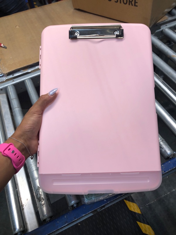 Photo 3 of Rimilak Plastic Clipboard with Storage, High Capacity Nursing Clipboards with Pen Holder, Slim Clipboard Storage Box with Heavy Duty Clips, Clipboard Folder Side-Opening, Pink