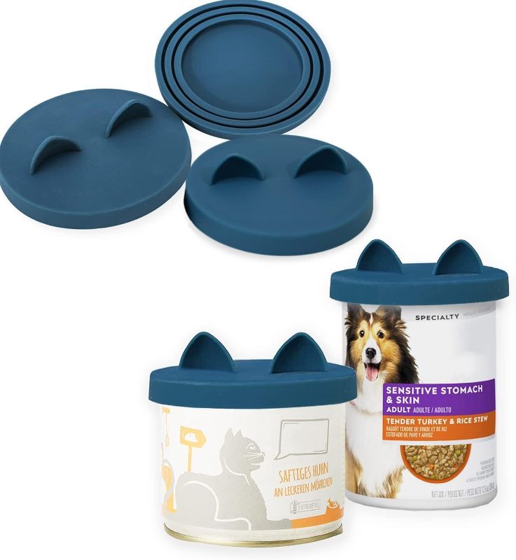Photo 1 of 3 Pack Dog Food Can Lids, (3, 12, 14oz etc.) Universal Size Silicone Covers for Cat and Dog Food, Dark Blue

