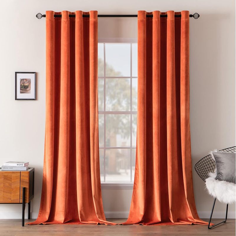 Photo 1 of MIULEE Burnt Orange Velvet Curtains for Fall Thermal Insulated Soundproof Room Darkening Blackout Curtains/Grommet Window Drapes for Home Theatre/Girls Room/Wedding Decor 52 x 108 Inch Set of 2
