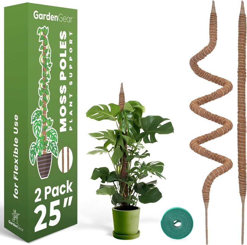 Photo 1 of 2 Pack 25'' Moss Pole - Monstera Plant Support - Bendable Plant Trellis Moss Pole for Plants Monstera - Moss Poles for Climbing Plants - Plant Sticks Support Plant Stakes for Indoor Plants Potted
