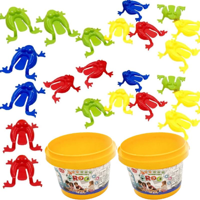 Photo 1 of 24 Pieces Jumping Frog Toy with A Bucket Plastic Finger Pressing Funny Bouncing Frog Toys Assorted Colors Frogs Toys Fun Party Favors Gift (24Pcs)
