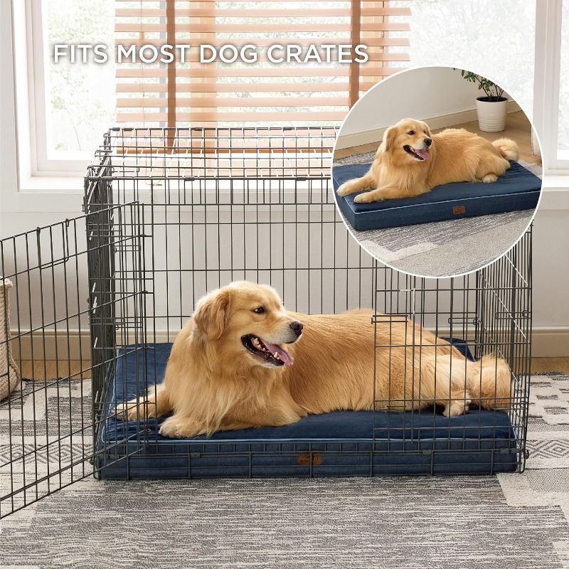 Photo 1 of  Memory Foam Dog Bed for Large Dogs - Orthopedic Waterproof Dog Bed for Crate with Removable Washable Cover and Nonskid Bottom - Plush Flannel Fleece Top Pet Bed, Navy