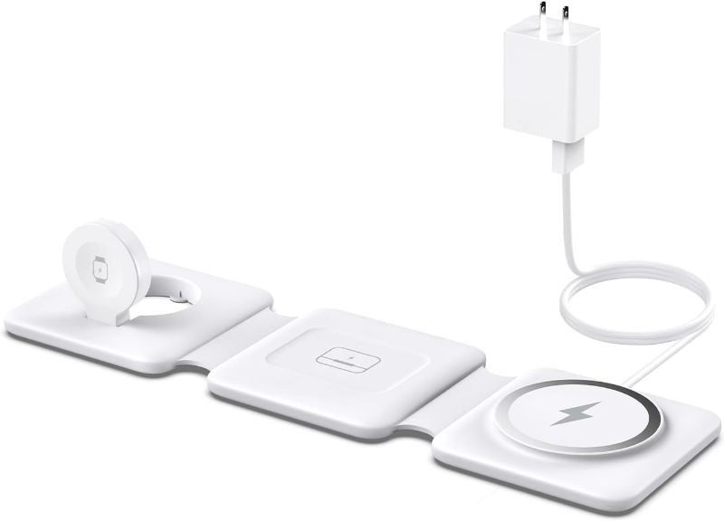 Photo 1 of Charging Station for Apple Multiple Devices - 3 in 1 Foldable Magnetic Wireless Charger Dock - Travel Charging Pad for iPhone 15 14 13 12 Pro Max Plus Watch & Airpods
