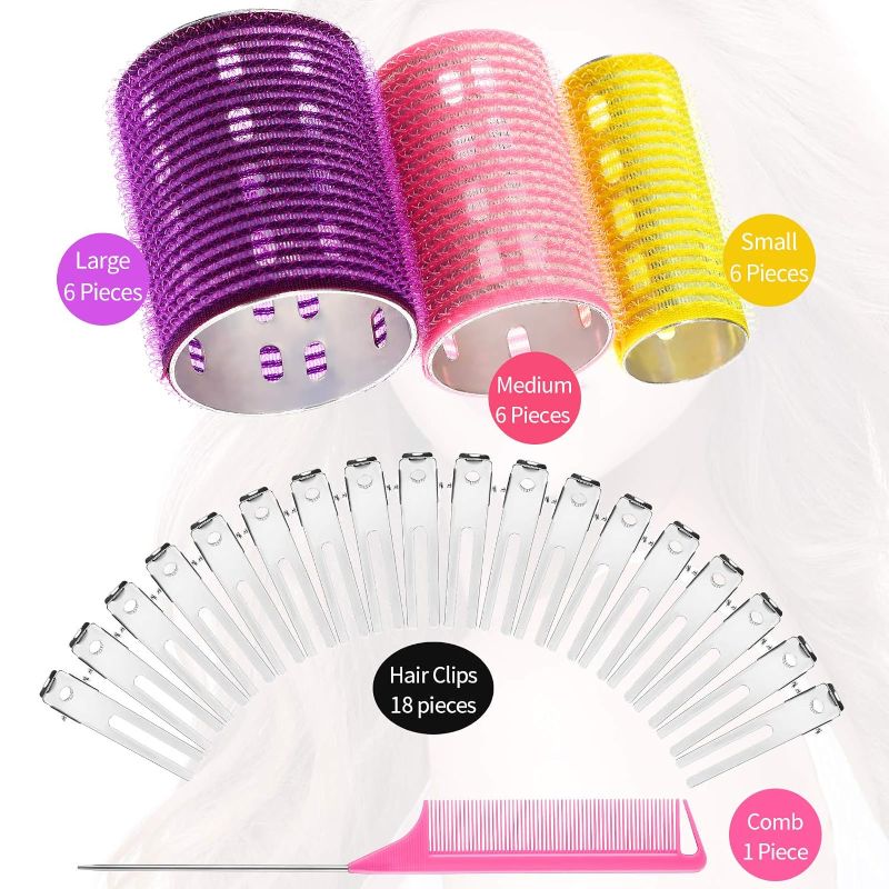 Photo 1 of 37 Pcs Aluminum Thermal Hair Rollers Set 3 Sizes Self Grip Hair Rollers 18 Pcs Duckbill Hair Clips, Comb Hairdressing Styling Tool, Random Color for Women, Men (Random Color, 0.98'', 1.42'', 1.8'')
