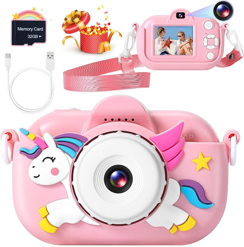 Photo 1 of Kids Camera for Toddler Girls Boys Aged 3-9, YEEHAO 32MP Kids Toys Digital Camera 3 4 5 6 7 8 9 Year Old Girls, Children Birthday Gift for Kids, Pink
