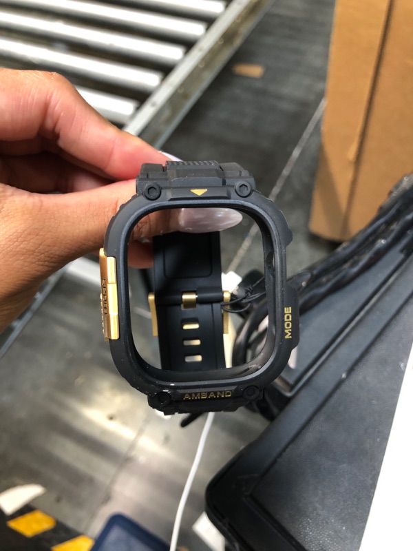 Photo 1 of amBand Bands Case Screen Protector Compatible with Apple Watch Ultra 2/1 49mm, M1 Sport Series Rugged Cover Strap and 9H Tempered Glass Film, Protective Bumper for iWatch 49 mm Men Black Gold
