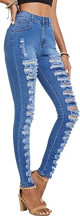 Photo 1 of WEIYAN Women's Stretch Skinny Jeans Slim Fit Ripped Denim Pants Distressed Jeans SIZE 14.