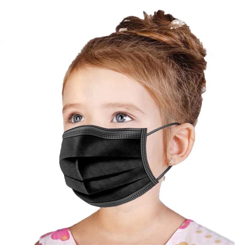 Photo 1 of 2 pack, Wanwane Kids Face Mask Disposable Black 100 Pcs Ages 4-12 Childrens Breathable Safety Toddler Face Masks Kids Black 100pcs