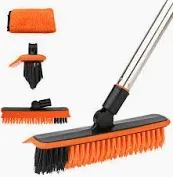 Photo 1 of 2 in 1 Floor Scrub Brush Grout Brush with 57.8" Long Handle,120°Rotatable Shower Tile Grout Scrubber,V-Shaped Corner Brush for Hard to Reach Areas (Orange)
