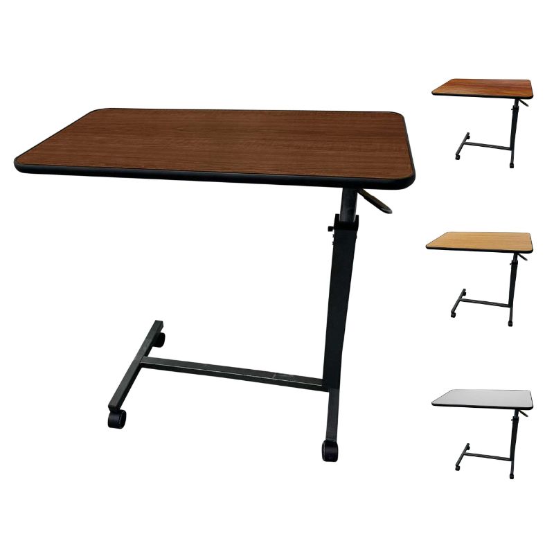 Photo 1 of *PROHEAL MEDICAL OVERBED TABLE WITH WHEELS AND ADJUSTABLE HEIGHT - MAHOGANY COLOR ROLLING OVER BED TABLE FOR HOSPITAL AND HOME USE ** scratch on table , missing wheel **