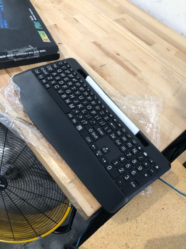 Photo 1 of  WIRELESS KEYBOARD WITH 7 COLORED BACKLITS, WRIST REST, PHONE HOLDER, RECHARGEABLE ERGONOMIC COMPUTER KEYBOARD WITH SILENT KEYS, FULL SIZE LIGHTED KEYBOARD FOR WINDOWS, MAC, PC, LAPTOP (LARGE PRINT) ** missing dongle **