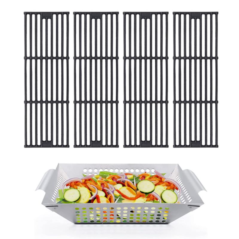 Photo 1 of  GGC 19-3/4 GRILL GRATES AND STAINLESS STEEL VEGETABLE BASKET REPLACEMENT PARTS FOR CHARGRILLER 3001, 3008, 3030, 3725, 4000, 5252 AND KING GRILLER 3008, 5252 BBQ COOKING ACCESSORIES ** missing parts ** 