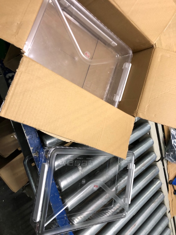 Photo 1 of 2 Pack Document Storage Clear Plastic Storage Boxes with Lids Stackable Storage Bins Paper Storage Box Containers for Organizing A4 File Paper, Document, Photo, Scrapbook White - Portable