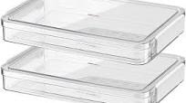 Photo 1 of 2 Pack Document Storage Clear Plastic Storage Boxes with Lids Stackable Storage Bins Paper Storage Box Containers for Organizing A4 File Paper, Document, Photo, Scrapbook White - Portable
