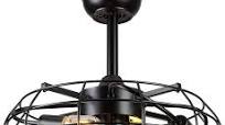 Photo 1 of Asyko Caged Ceiling Fans with Lights - Black Outdoor Ceiling Fan with Remote and Reversible Fan Blades, Bladeless Low Profile Fan Light Fixtures for Indoor, Patios, Farmhouse(E26 Bulbs Not Included)