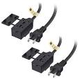 Photo 1 of Cable Matters 2-Pack 16 AWG 2 Prong Extension Cord 6 ft, UL Listed 3 Outlet Extension Cords with Tamper Guard, 13 Amp, 1625 Watts, Black 6 ft Black