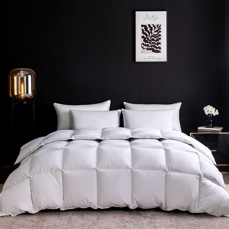 Photo 1 of Goose Feather Down Comforter Cal King Size,Hotel Style Bedding Comforter,750+ Fill Power,1200TC,100% Organic Cotton Fabric,All Season White Duvet Insert with 8 Corner Tabs