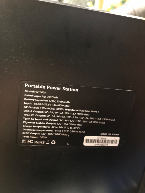 Photo 3 of Portable Power Station 300W Solar Generator LiFePO4 Power Station 299.5Wh with 2*AC & PD60W Bi-directional Outlets Solar Powered Generators Backup Battery for Camping Outdoor CPAP Home(300W) Power Station WT300A(299.5Wh)