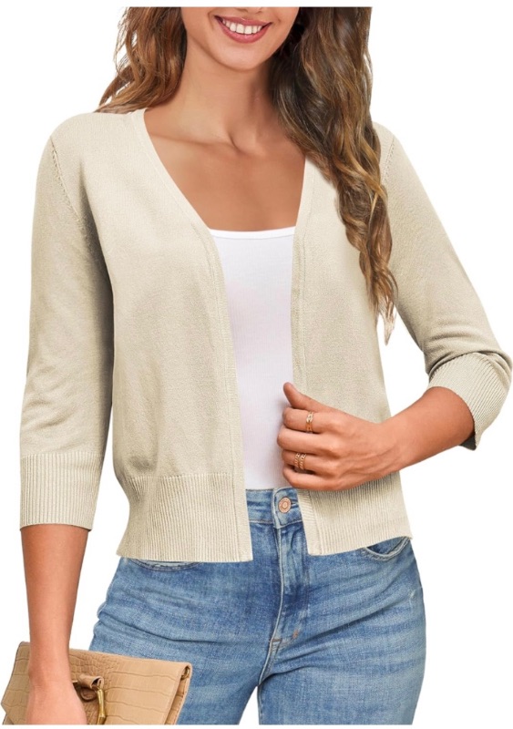 Photo 1 of U.Vomade Women's Cardigans 3/4 Sleeve Open Front Cropped Cardigan Hollow Out Bolero Shrug S-XL