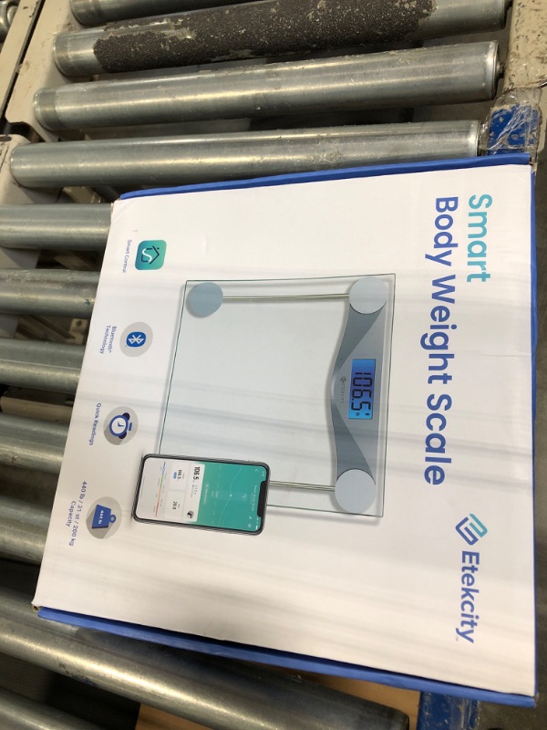 Photo 2 of ***DAMAGED***
 Digital Body Weight Bathroom Scale, Large Blue LCD Backlight Display, High Precision Measurements,6mm Tempered Glass, 400 Pounds Smart Silver