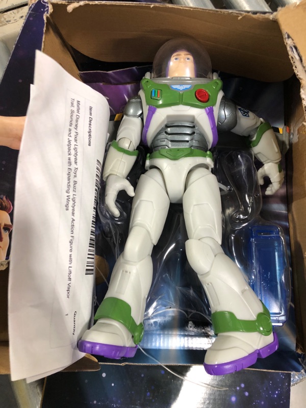 Photo 3 of Disney and Pixar Lightyear 12-in Action Figure with Vapor Effect & Sounds, Buzz Lightyear Jetpack Liftoff Toy Easy-to-Open Packaging