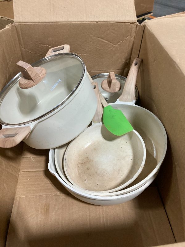 Photo 4 of ***USED***NEED TO BE CLEANED*** 
CAROTE 9 Pcs Pots and Pans Set Nonstick,Cookware Set Kitchen Cooking Set with Utensil and Pan Protectors, PFOS and PFOA Free Cream White8Piece ***USED***NEED TO BE CLEANED*** 