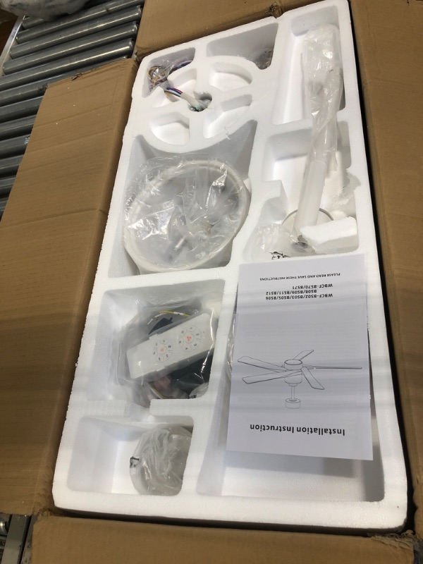 Photo 1 of WINGBO 54" DC Ceiling Fan with Lights and Remote Control, 5 Carved Wood Blades, 6-Speed Reversible DC Motor, White Ceiling Fan for Bedroom Living Room Kitchen, ETL Listed 54" DC ceiling fan with light White