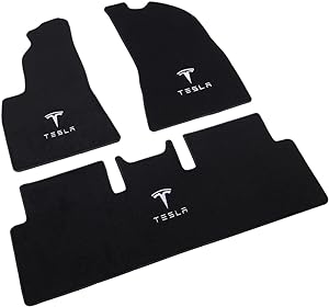 Photo 1 of Custom Fit for Tesla Model 3 Car Floor Mats Original Factory Design All-Black Carpet Tesla Logo Embroidery 3-L/R