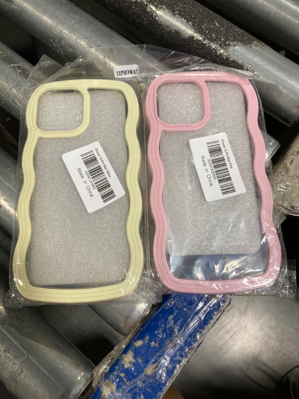 Photo 2 of ****2 PCS***for iPhone 13 Pro Max Clear Case Cute Wave Curly Frame Shape Non-Yellowing Anti-Scratch Shockproof Full Covered Protective Soft TPU & Hard Bumper Case for iPhone 13 Pro Max Pink