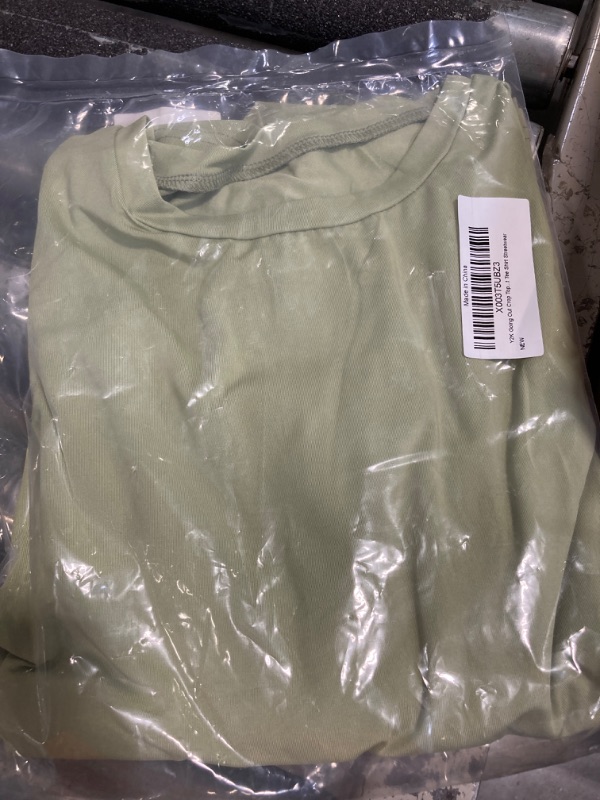 Photo 2 of Y2K Going Out Crop Tops for Women Long Sleeve Crewneck Solid Color Slim Fit Basic Tight Tee Shirt Streetwear Medium Green