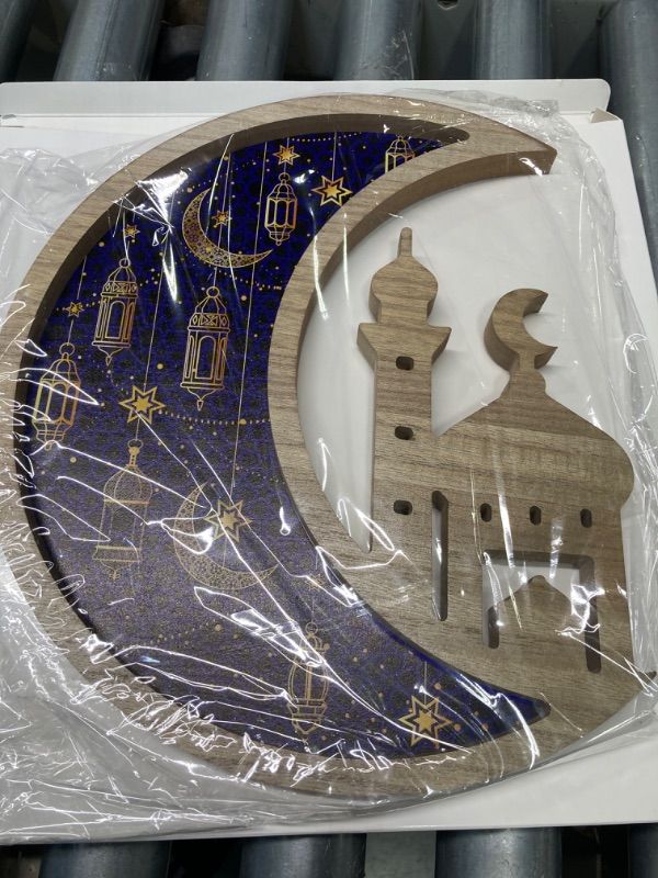 Photo 2 of 1 Pcs Ramadan Decorations Eid Mubarak Wood Tray Moon Star Serving Trays Wooden Ramadan Tray Food Serving Tableware Tray for Home Ramadan Party Table Dessert Snack Cookie (Elegant Lantern)