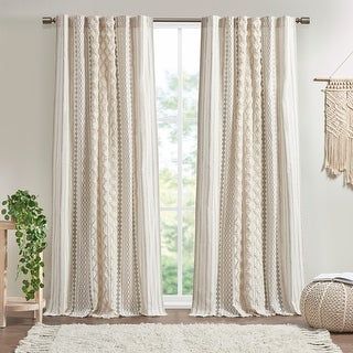 Photo 1 of Imani Ivory 50 in. W X 84 in. L Cotton Printed Window Curtain with Chenille Stripe and Lining ***USED*** 