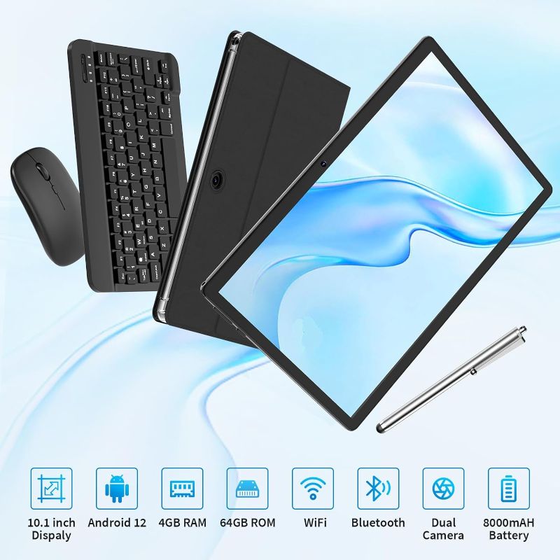 Photo 1 of **READ NOTES BEFORE PURCHASING ITEM** 
Android Tablet, 10 Inch Android 12 Tablet, 2 in 1 Tablet with Keyboard, Mouse, Case, Stylus, 4GB RAM 64GB ROM 1TB Expand, WiFi, Bluetooth, 8000mAh Battery, GMS Certified(Black)
