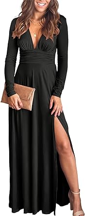 Photo 1 of Allegra K Casual Bodycon Dress for Women's Spring Fall Long Sleeve Slit Ruched Midi Dresses Medium Black