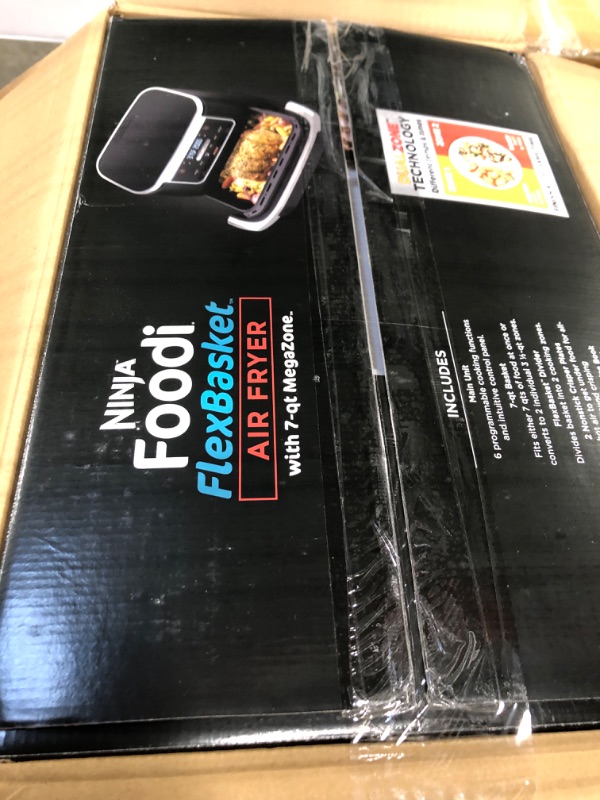 Photo 1 of Ninja DZ071 Foodi 6-in-1 FlexBasket Air Fryer with 7-QT MegaZone & Basket Divider for Large Proteins & Full Meals, Smart Finish Cook 2 Foods 2 Ways, Family Sized Capacity, Air Fry, Roast & More, Black