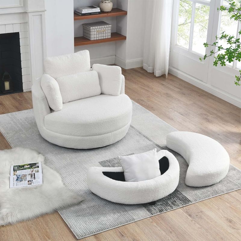 Photo 1 of *** FOR KIDS*****Chair and A Half with Ottoman, 360° Swivel Accent Barrel Chair Modern Comfy Round Reading Sofa Swivel Chairs Circle Lounge Chair for Bedroom Living Room w/4 Pillow Lower Seating Heigh (White, Medium)