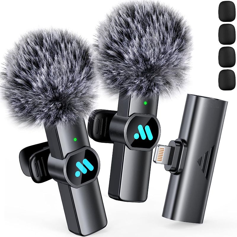 Photo 1 of 2pcs Lavalier Wireless Microphone for iPhone iPad, Wireless Microphone for Video Recording, Game Live Streaming, Interviews, YouTube, TikTok, Vlog(for iPhone 14 and Below)