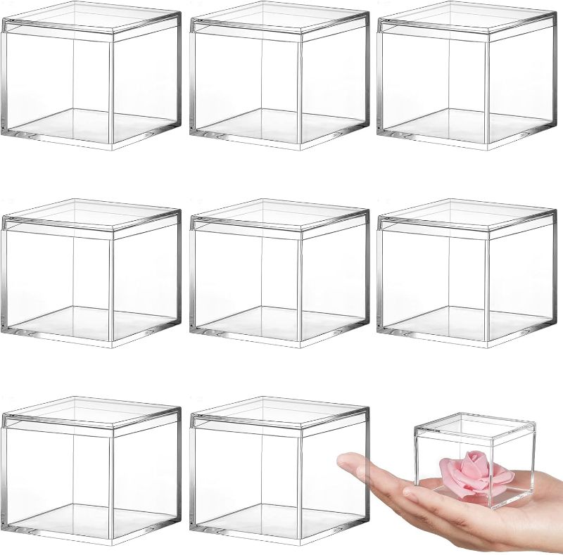 Photo 1 of 8 Pieces Clear Acrylic Plastic Jewelry Box Mini Storage Box Mini Cube Containers with Lids Storage Candy Box for Candy Pill and Tiny Jewelry (Square, 2.2 x 2.2 x 1.8 Inch)