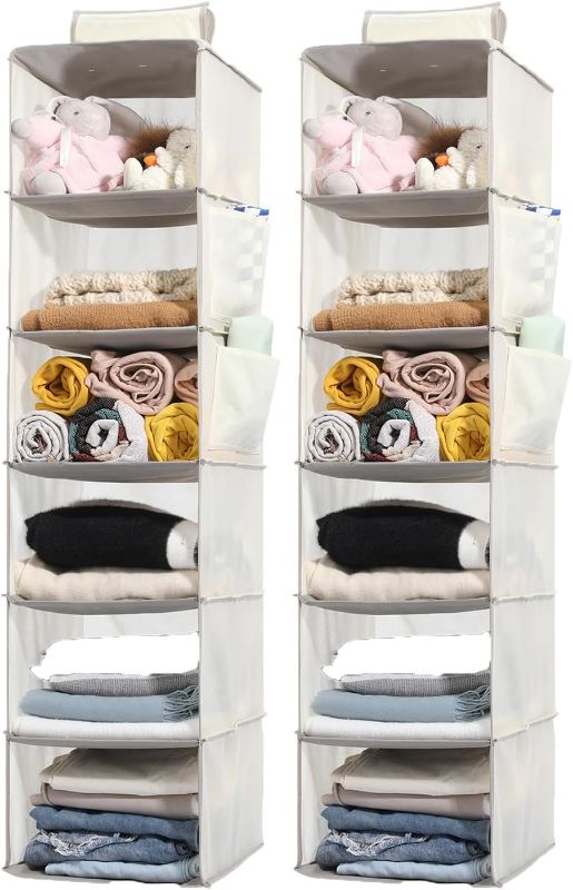 Photo 1 of 2 Packs Hanging Closet Organizer Storage, 6-Shelf Hanging Shelves for Closet, Closet Clothes Organizer and Storage with Side Pockets, 
