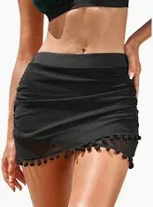 Photo 1 of ***USED*** Cupshe Women's Swim Skirt Bikini Bottom Standard Rise Pom-Pom Wrap Tummy Control Swim Cover-up Skirt
