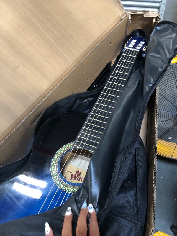 Photo 1 of WINZZ AC00LH 39 Inches Full Size Classical Guitar Beginner Acoustic Nylon Strings with Full Kit, Blueburst Elegant Blueburst