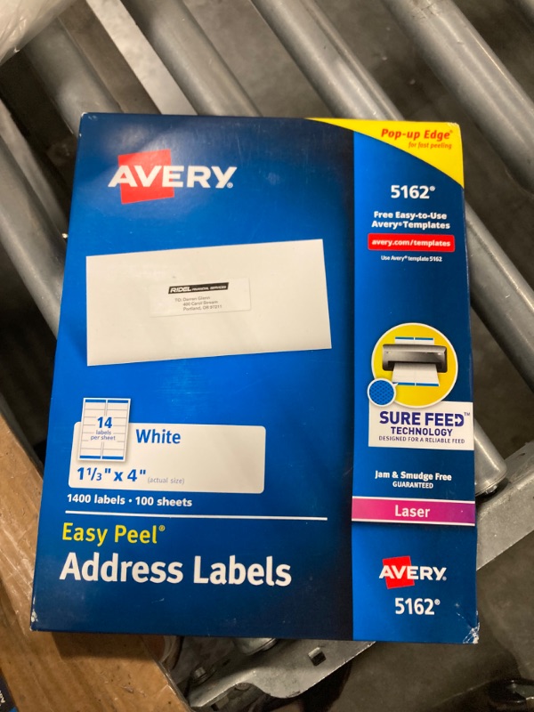 Photo 2 of Avery Easy Peel Printable Address Labels with Sure Feed, 1-1/3" x 4", White, 1,400 Blank Mailing Labels for Laser Printers (5129)