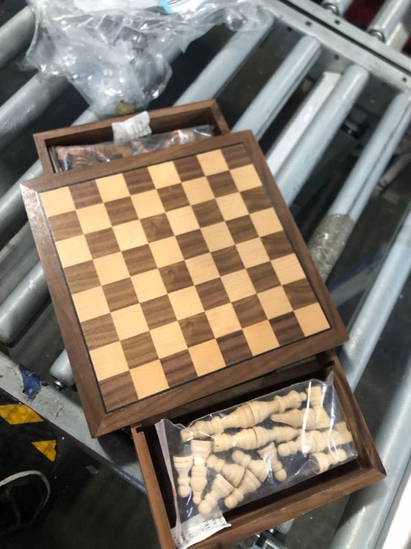 Photo 3 of ****USED*** Magnetic Chess Board Set for Adults & Kids, 15" Wooden Folding Chess Boards, Handcrafted Portable Travel Chess Game with Pieces Storage Slots