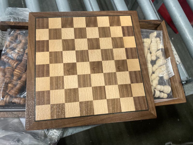 Photo 1 of ****USED*** Magnetic Chess Board Set for Adults & Kids, 15" Wooden Folding Chess Boards, Handcrafted Portable Travel Chess Game with Pieces Storage Slots