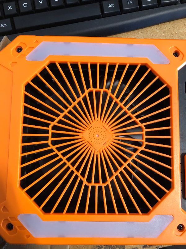 Photo 1 of 20000mAh Solar Battery Operated Fan for Camping, 3 Speeds Folding Timable Rechargeable Desk Fan with LED & SOS Strobe Light, Hangable USB Charger Port Camping Fan Power Bank for Home Office Travel Orange 20000mAh