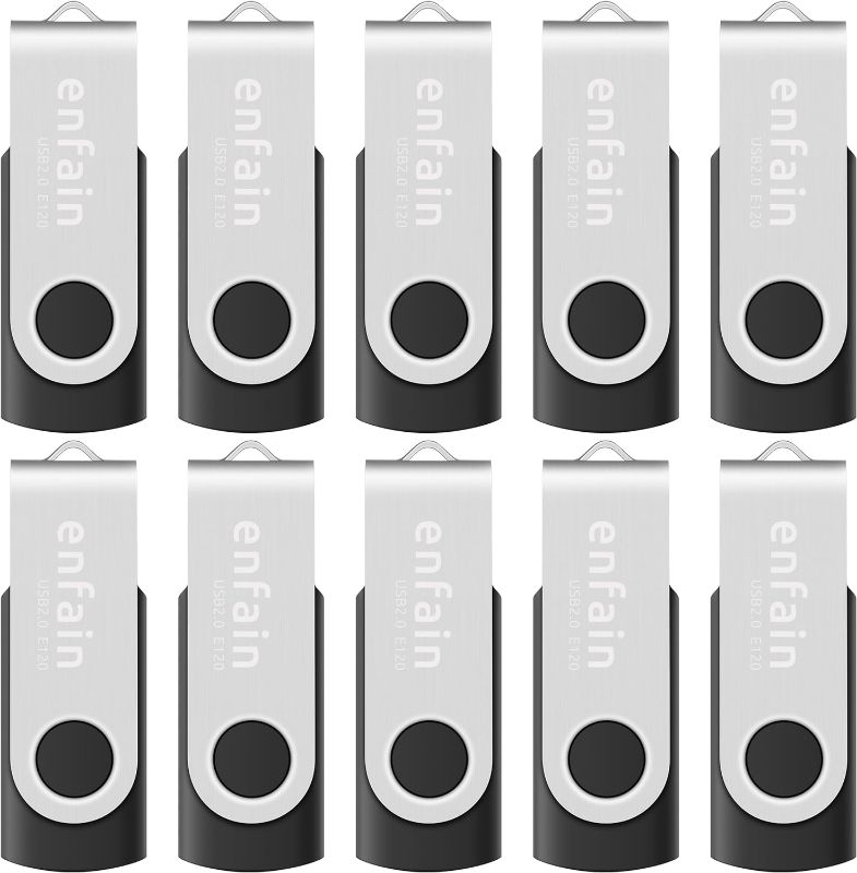 Photo 1 of 10-Pack Enfain 16GB USB 2.0 Swivel Flash Drives: Shareable Data Storage for Home & Office Use (Black)
