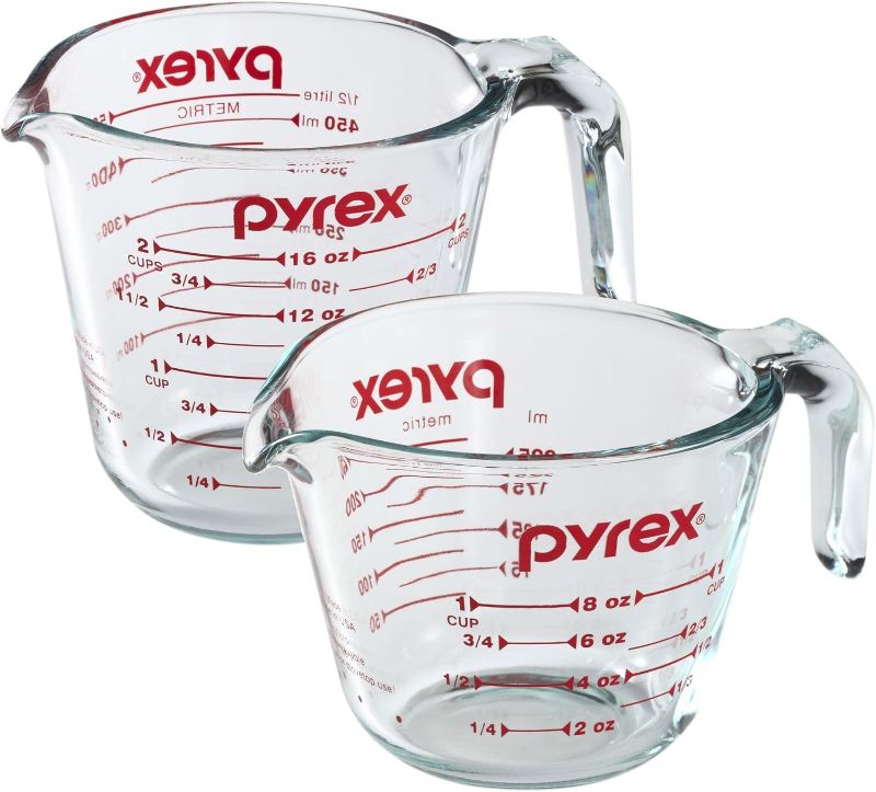 Photo 1 of ***USED** Pyrex Prepware 2-Piece Glass Measuring Set, 1 and 2-Cup, 2 Pack, Clear
