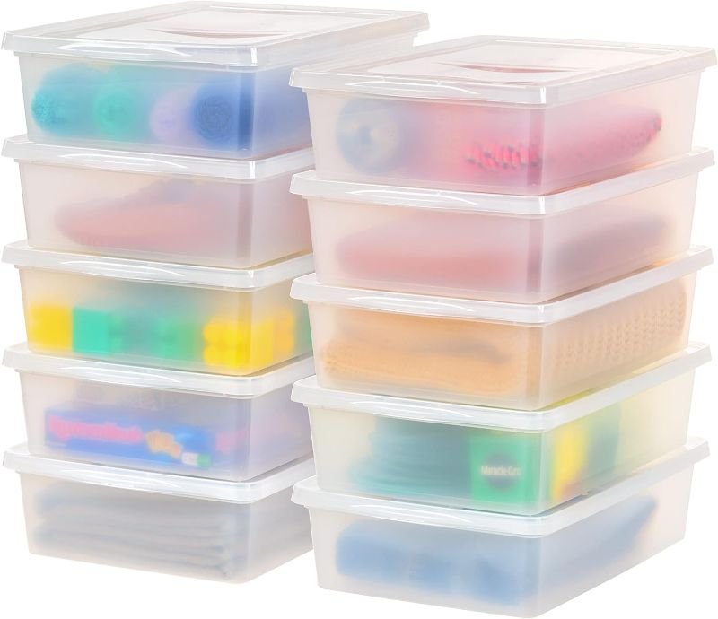 Photo 1 of ****USED** IRIS USA 28 Qt Clear Storage Box, BPA-Free Plastic Stackable Bin with Lid, Containers to Organize Closet Shelves, Clothes, Blankets, Towels, Classroom Organization Teacher Tools, 10 Pack
